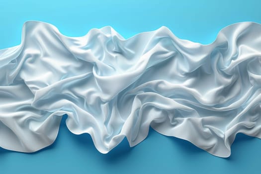 A white sheet of fabric on a blue background with some folds