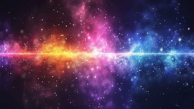 A colorful galaxy with a bright blue, purple and red light