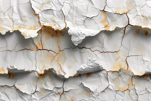 A close up of a cracked wall with peeling paint
