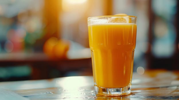 A glass of a drink with orange juice in it on the table