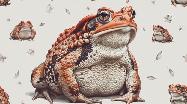 A pattern of a toad with butterflies on it's back