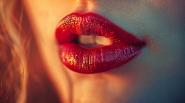 A close up of a woman's lips with red lipstick