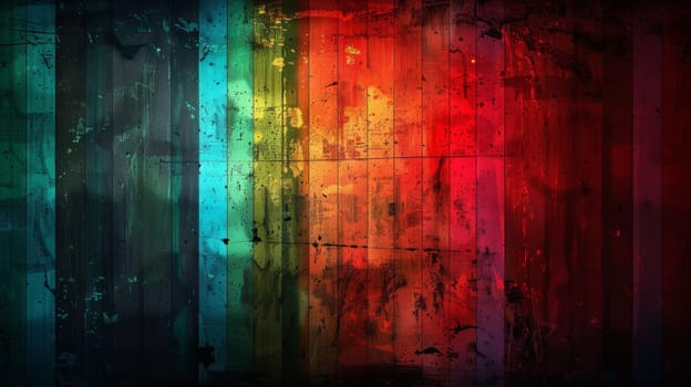 A colorful rainbow colored wall with a black background