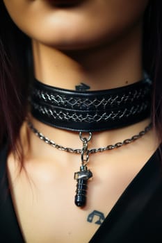 A close up of a woman's neck with an attached choker