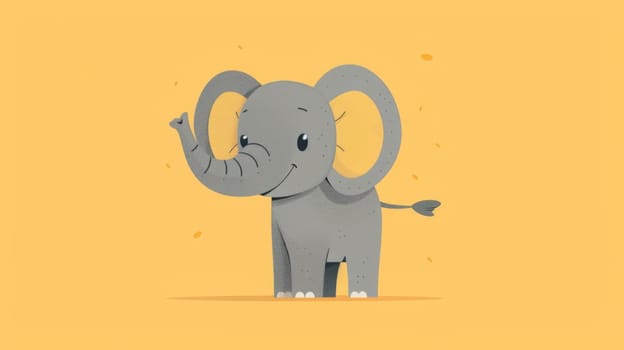 A cartoon elephant standing on a yellow background with its trunk up
