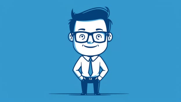 A cartoon of a man with glasses and tie standing