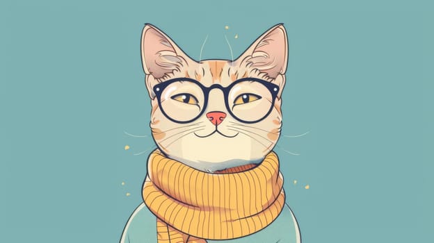 A drawing of a cat wearing glasses and a scarf