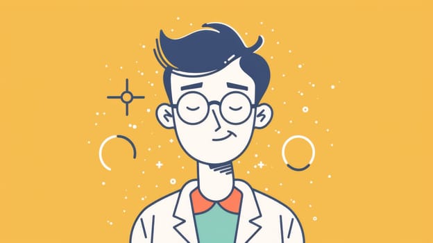 A cartoon illustration of a man in glasses and lab coat