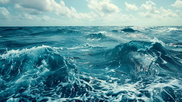 A large body of water with waves and clouds in the sky