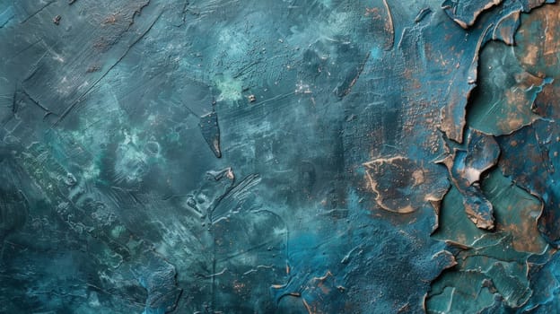 A close up of a painting with blue paint on it