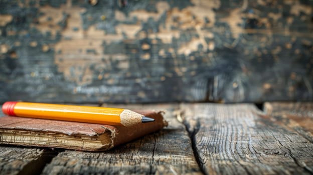 A pencil sitting on top of a book with rust stains