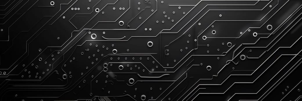 A black and white circuit board with many different shapes