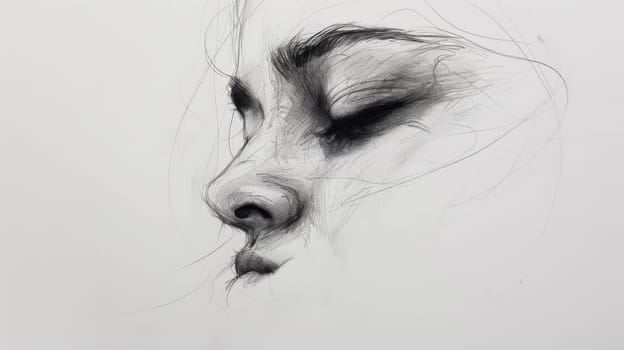 A drawing of a woman's face with her eyes closed