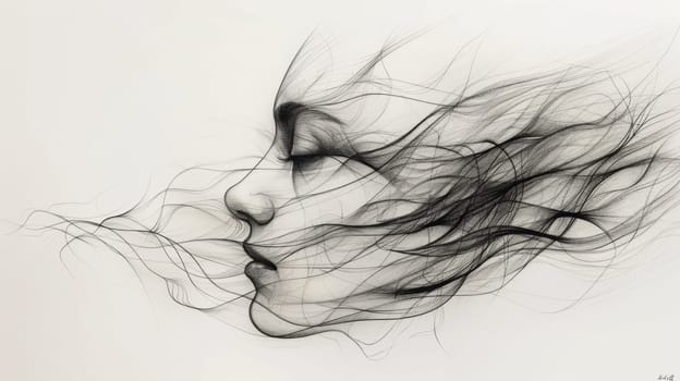 A drawing of a woman's face with long hair