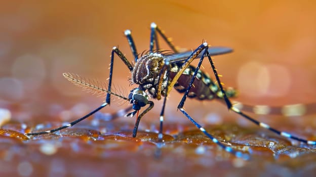 A mosquito with long legs and a black body on the ground