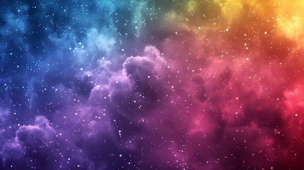 A colorful background with stars and clouds in the sky