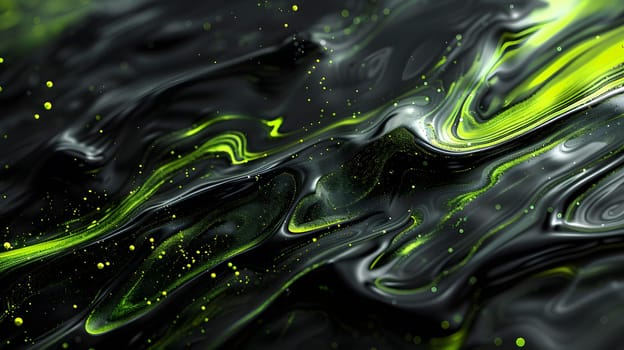 A mesmerizing green swirl on a black background, resembling a terrestrial plant with a liquid pattern. Its a fusion of art and nature, reminiscent of a fractal art piece in electric blue