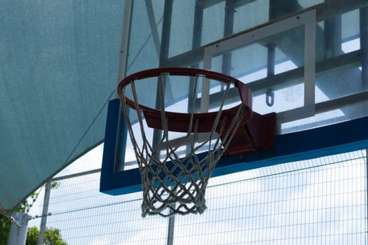 Basketball basket close up on a basketball court