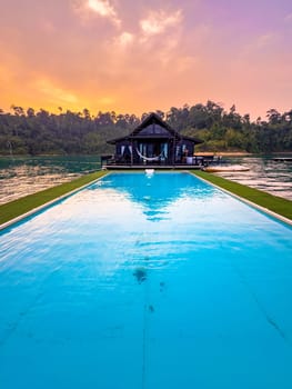 Floating bungalow on the Cheow lan Lake in Khao Sok National Park in Surat Thani, Thailand. South east asia