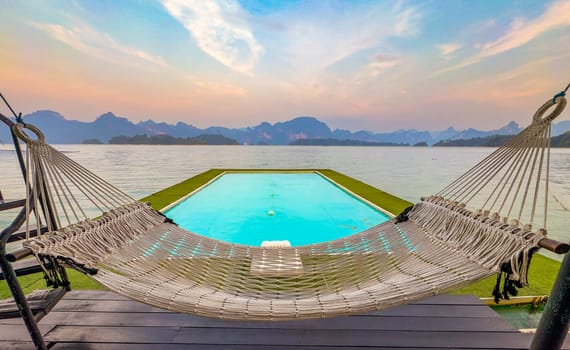 Floating bungalow on the Cheow lan Lake in Khao Sok National Park in Surat Thani, Thailand. South east asia