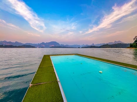 Floating bungalow on the Cheow lan Lake in Khao Sok National Park in Surat Thani, Thailand. South east asia