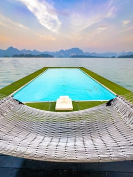 Floating bungalow on the Cheow lan Lake in Khao Sok National Park in Surat Thani, Thailand. South east asia