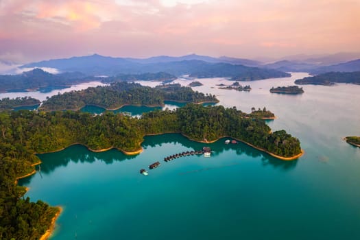 Floating bungalow on the Cheow lan Lake in Khao Sok National Park in Surat Thani, Thailand. South east asia