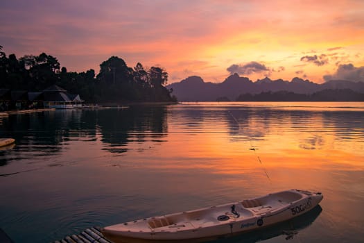 Floating bungalow on the Cheow lan Lake in Khao Sok National Park in Surat Thani, Thailand. South east asia