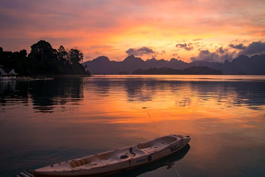 Floating bungalow on the Cheow lan Lake in Khao Sok National Park in Surat Thani, Thailand. South east asia