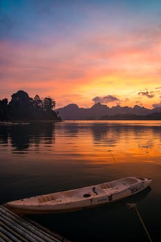 Floating bungalow on the Cheow lan Lake in Khao Sok National Park in Surat Thani, Thailand. South east asia