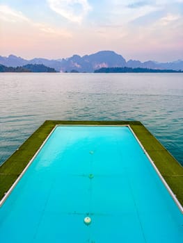 Floating bungalow on the Cheow lan Lake in Khao Sok National Park in Surat Thani, Thailand. South east asia