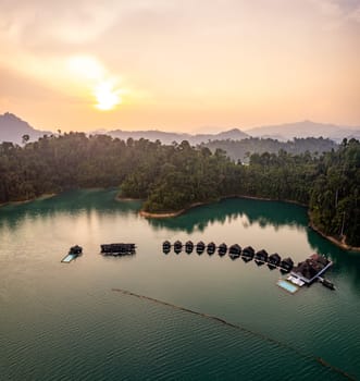 Floating bungalow on the Cheow lan Lake in Khao Sok National Park in Surat Thani, Thailand. South east asia