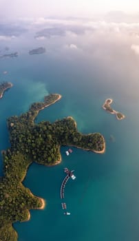 Floating bungalow on the Cheow lan Lake in Khao Sok National Park in Surat Thani, Thailand. South east asia