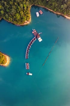 Floating bungalow on the Cheow lan Lake in Khao Sok National Park in Surat Thani, Thailand. South east asia