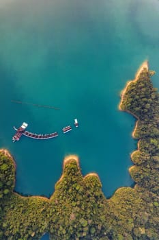 Floating bungalow on the Cheow lan Lake in Khao Sok National Park in Surat Thani, Thailand. South east asia