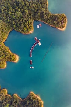 Floating bungalow on the Cheow lan Lake in Khao Sok National Park in Surat Thani, Thailand. South east asia