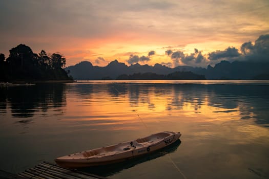 Floating bungalow on the Cheow lan Lake in Khao Sok National Park in Surat Thani, Thailand. South east asia