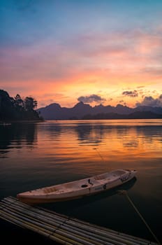 Floating bungalow on the Cheow lan Lake in Khao Sok National Park in Surat Thani, Thailand. South east asia