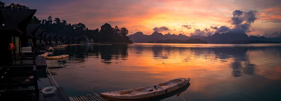 Floating bungalow on the Cheow lan Lake in Khao Sok National Park in Surat Thani, Thailand. South east asia