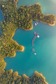 Floating bungalow on the Cheow lan Lake in Khao Sok National Park in Surat Thani, Thailand. South east asia