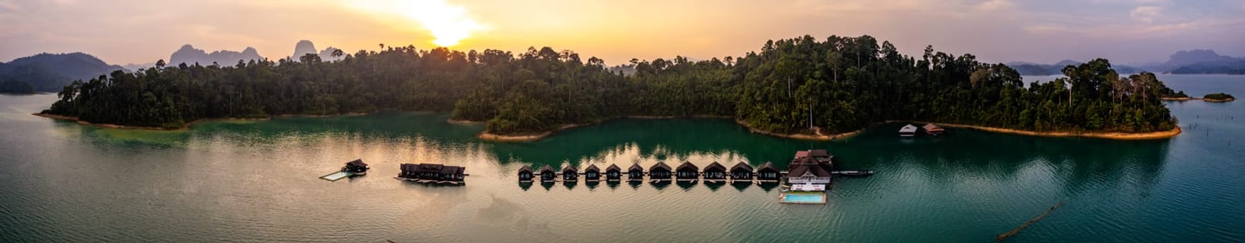 Floating bungalow on the Cheow lan Lake in Khao Sok National Park in Surat Thani, Thailand. South east asia