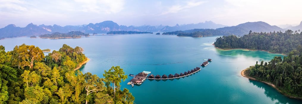 Floating bungalow on the Cheow lan Lake in Khao Sok National Park in Surat Thani, Thailand. South east asia