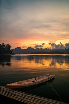 Floating bungalow on the Cheow lan Lake in Khao Sok National Park in Surat Thani, Thailand. South east asia