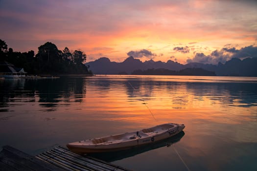 Floating bungalow on the Cheow lan Lake in Khao Sok National Park in Surat Thani, Thailand. South east asia