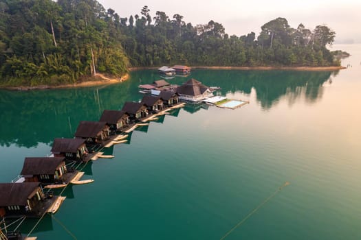 Floating bungalow on the Cheow lan Lake in Khao Sok National Park in Surat Thani, Thailand. South east asia