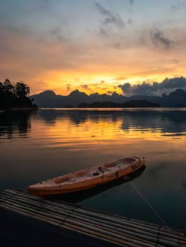 Floating bungalow on the Cheow lan Lake in Khao Sok National Park in Surat Thani, Thailand. South east asia