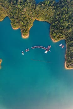 Floating bungalow on the Cheow lan Lake in Khao Sok National Park in Surat Thani, Thailand. South east asia