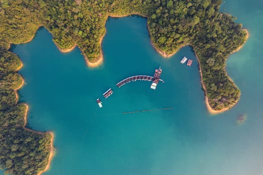 Floating bungalow on the Cheow lan Lake in Khao Sok National Park in Surat Thani, Thailand. South east asia