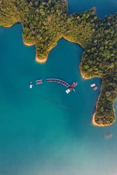 Floating bungalow on the Cheow lan Lake in Khao Sok National Park in Surat Thani, Thailand. South east asia