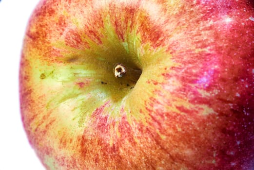 Red apple, nutrition and closeup with health, wellness and organic vitamins and snack. Fruit, plant and harvest with botanical produce, horticulture and spring vegetation isolated on white background.